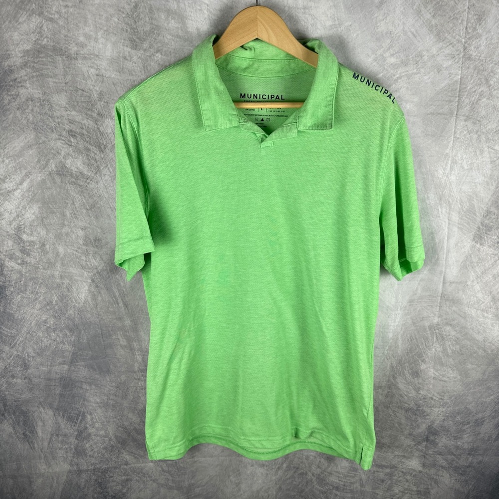Municipal Sport Utility Gear Mens Lime Green Heather Short Sleeve Polo Shirt L